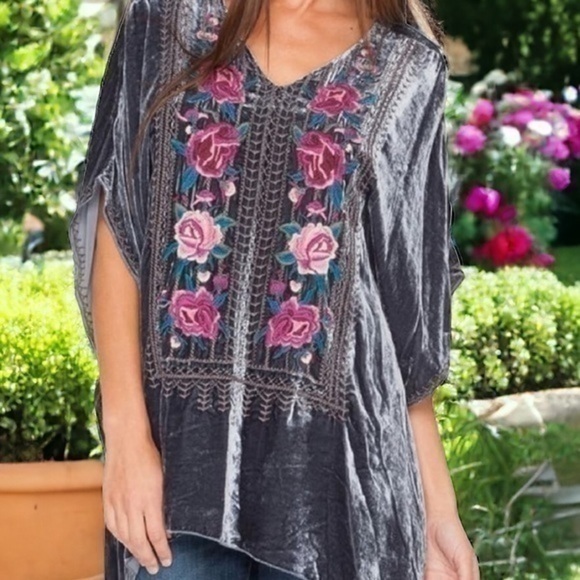 Johnny Was  Tilda Velvet V-Neck PonchoTunic “Storm Grey” NWT oversized - Picture 3 of 13